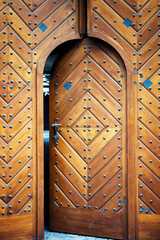 Large wood wooden door close up photo