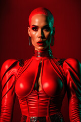 Fototapeta na wymiar Illustration of Sexy Woman. Girl in red latex. Generative AI.
