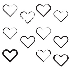 Hearts set hand made with brush vector on white background 