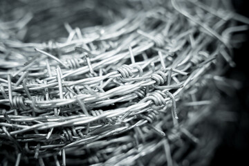 A roll of barbed wire at the showroom of a large store 