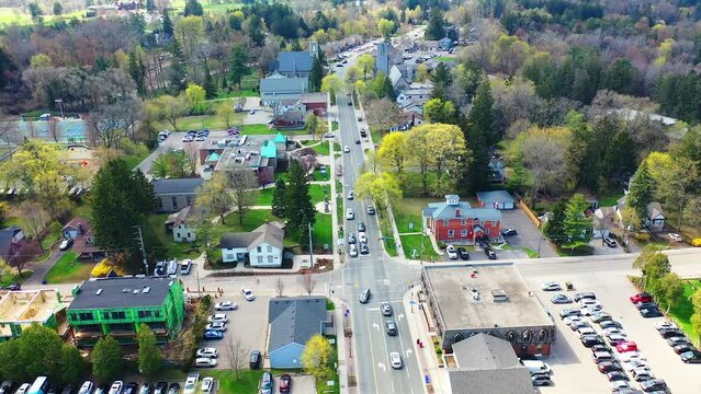 Aerial view of Ancaster, Ontario, Canada on a spring morning 4K