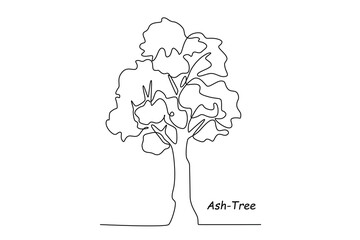 Single one line drawing ash tree. Tree concept. Continuous line draw design graphic vector illustration.