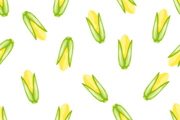 Seamless pattern with Cartoon Corn. Popcorn endless ornament. Vector illustration. Summer Vegetables background. Wallpaper and bed linen print. Kitchen apron design.