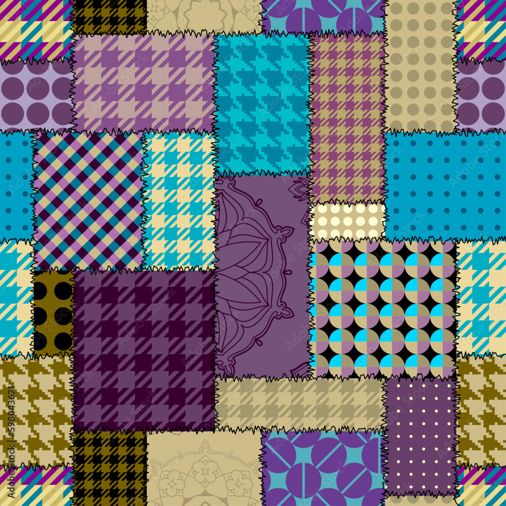 Poster Textille patchwork pattern. Seamless Vector image. Squares patchwork