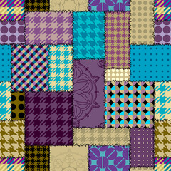Textille patchwork pattern. Seamless Vector image. Squares patchwork