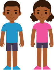 Cute cartoon Black boy in blue shirt and girl in pink shirt