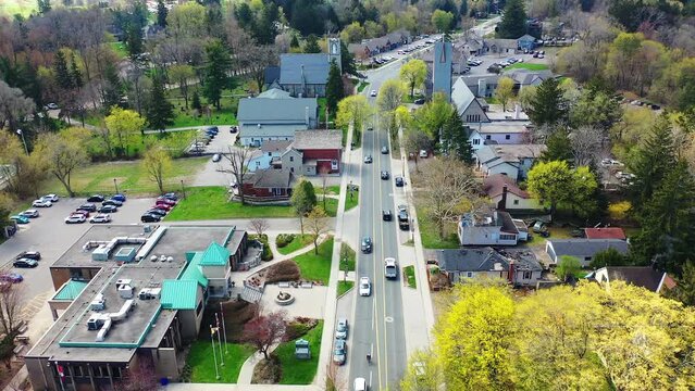 Aerial of Ancaster, Ontario, Canada on a spring morning 4K