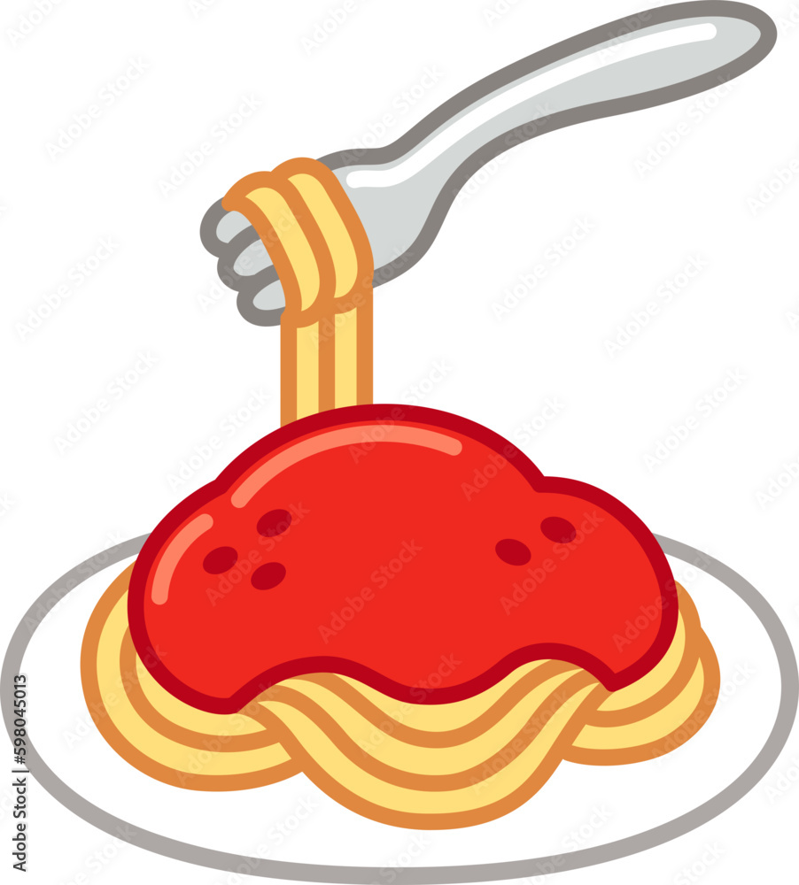 Poster spaghetti with tomato sauce, simple cartoon doodle icon - Posters