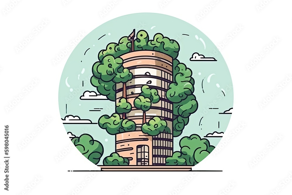Poster tower with a vertical garden of trees. generative ai generative ai