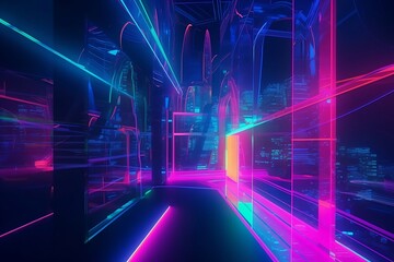 Beautiful abstract architecture background, in neon colors galaxy style. Ai Generated.