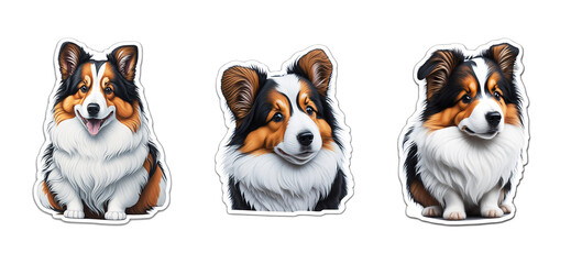 Obraz premium Sticker comic dogs funny illustration. Cartoon dog set isolated on white background. Generative AI 