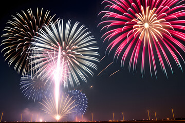 Fototapeta premium Firework rockets for Independence Day on grunge background