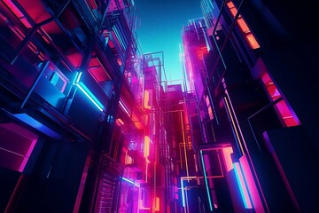 futuristic city in neon colors. AI Generated.