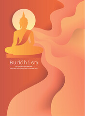 Obraz na płótnie Canvas Buddha meditating paper art beige color vector background - Magha puja day, Vesak day banner, important buddhism days Thailand culture
