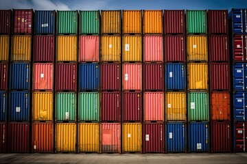 Global Business in Action: Stacking Colorful Shipping Containers for Export and Retail. Generative AI