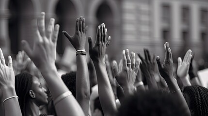 Raising Voices for Freedom and Social Justice: Black & White Hands Demand an End to Racism & Repression: Generative AI - obrazy, fototapety, plakaty