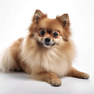 Cute Pomeranian Puppy Isolated on White: Perfect Pet Portrait for Dog Lovers, Generative AI