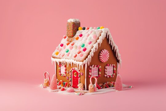 Deluxe Gingerbread House: Luxurious Christmas Decoration with Icing, Gumdrops, Lollipop, and More, Generative AI