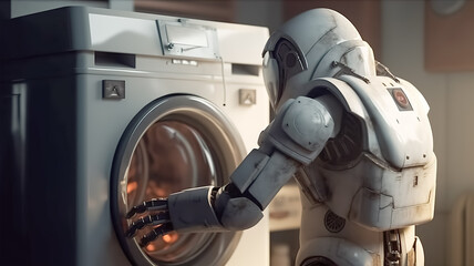 Roboter wäscht Wäsche, generative AI, generative, AI