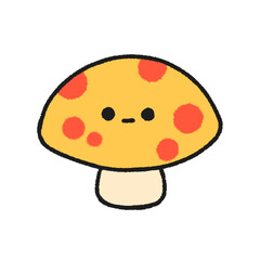 Hand-drawn Cute yellow mushrooms, Cute vegetable character design in doodle style