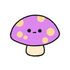 Hand-drawn Cute purple mushrooms, Cute vegetable character design in doodle style
