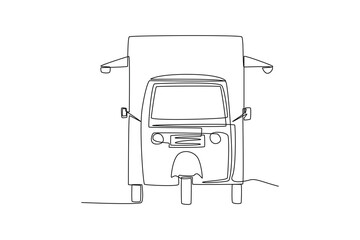 Continuous one line drawing Food trucks. Restaurant on wheels. Vans for street food selling. Car concept. Single line draw design vector graphic illustration.