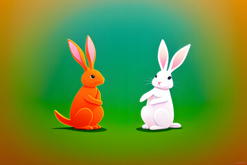 Neon green easter egg with funny rabbit as shadow. Placed on deep orange studio background. Art and design theme,