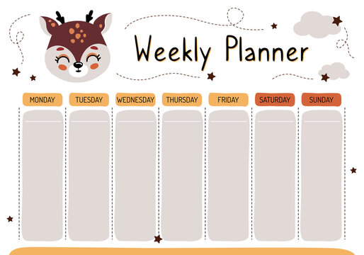 Planner for mom. Weekly planner, wish list, to-do list in cartoon flat style with cute animals. A set of digital prints.