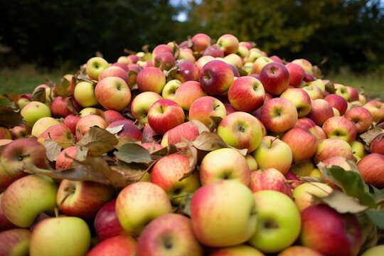 A pile of freshly picked apples on a farm