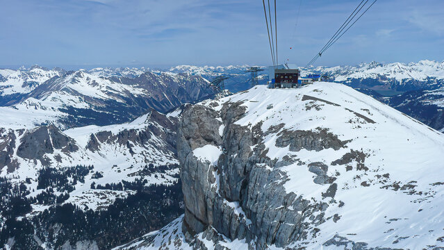 The cable car going to Glacier 3000 ski area in Switzerland.