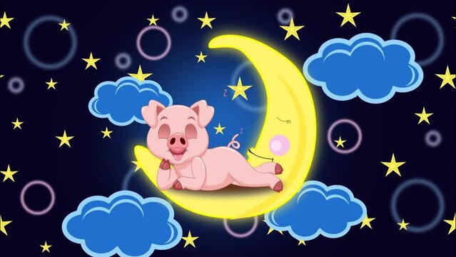 PIG ON THE MOON, ANIMATION LOOP, LULLABY BACKGROUND. AUTHOR'S ANIMATION