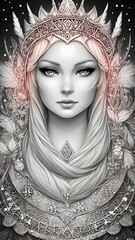 Young woman. Beautiful Snow Queen. (Created with Generative AI technology)