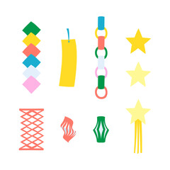 七夕飾りのイラストセット。フラットなベクターイラスト。
An illustration set of Tanabata decorations. Flat designed vector illustration. - obrazy, fototapety, plakaty