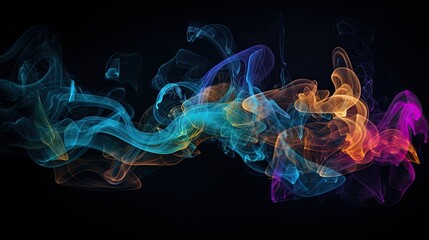 Futuristic Multi-Coloured Smoke Waves on a Dark Background: An Abstract Motion of Exploding Colours and Flaming Patterns: Generative AI