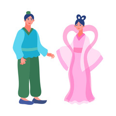 織姫と彦星。フラットなベクターイラスト。
Orihime (Vega Star) and Hikoboshi (Altair star) . Flat designed vector illustration.