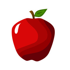Red apple with green leaf, flat design vector icon. Healthy Fruit Symbol.
