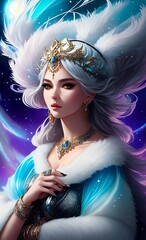 Beautiful woman. Goddess of Winter. (Created with Generative AI technology)
