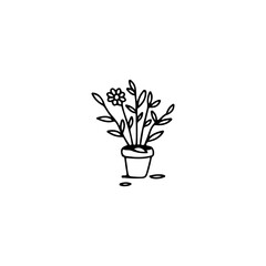 doodle vector illustration of a flower in a pot