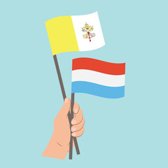 Flags of Vatican City and Luxembourg, Hand Holding flags