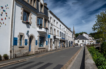 Fototapeta na wymiar Street In Medieval Village And Artist Enclave Pont Aven At Finistere River Aven In Brittany, France