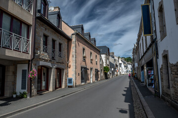 Fototapeta na wymiar Street In Medieval Village And Artist Enclave Pont Aven At Finistere River Aven In Brittany, France