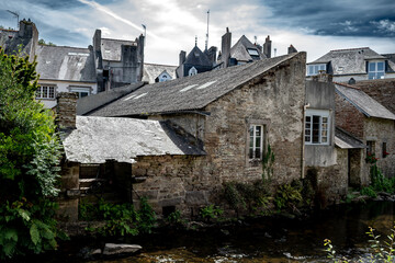 Ancient Buildings In Medieval Village And Artist Enclave Pont Aven At Finistere River Aven In...