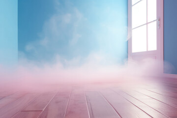 Pink and Blue Foggy Fog on empty Room Background