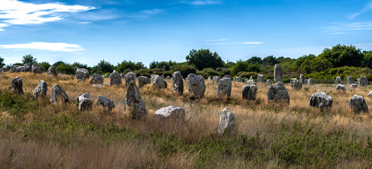 Ancient Stone Field Alignements De Menhir Carnac With Neolithic Megaliths In Brittany, France