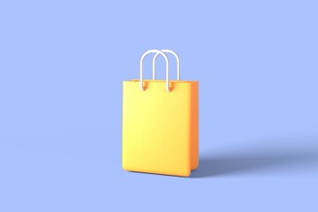 3d render. Shopping bag for customer buying or selling groceries supermarket store. icon sign realistic cartoon and shopping sale online concept. isolated on blue background.