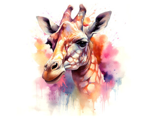 cute giraffe portrait watercolor