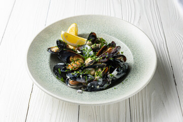 delicious seafood dishes on a plate. close-up
