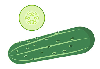 Vector icons - cucumber and cucumber slice, slicing, flat design.