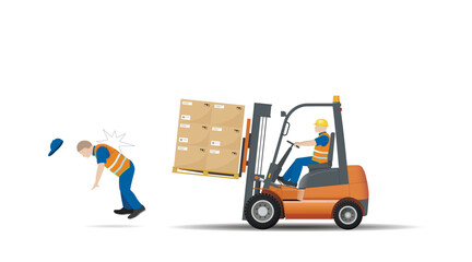 Warning, life threatening. It is forbidden to obscure the view while driving a forklift with a transported load.