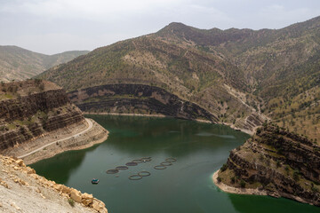 Obraz na płótnie Canvas Aquaculture in Dam Lake of Karun 4, Chaharmahal and Bakhtiari, Iran